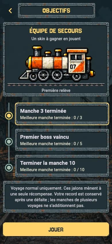 Game objectives screen: wave 3, first boss and wave 10.