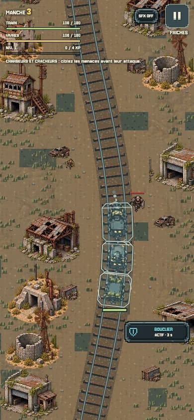 Le bouclier du train activé pendant un combat.